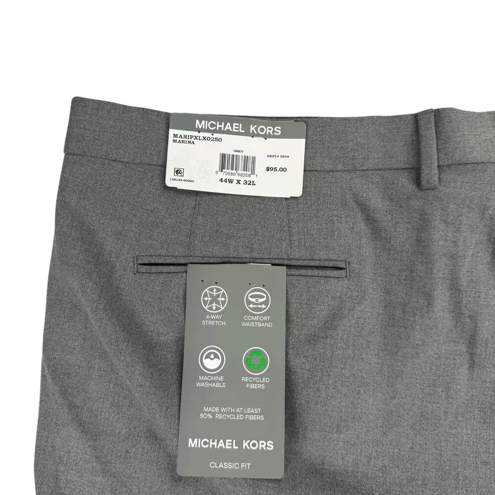 Michael Kors Mens Pleated Cuffed Solid Classic Fit Stretch Pants Gray 44x32